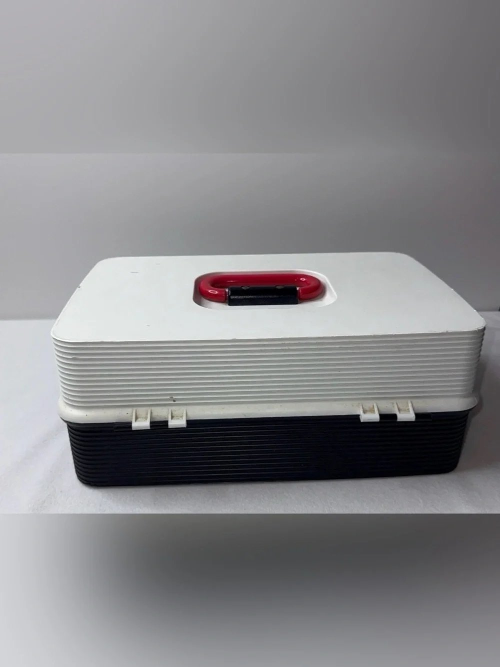 Retro Plastic Storage Case with Red Accent
